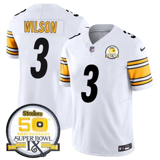White Pittsburgh Steelers #3 Russell Wilson 2024 F.U.S.E. 50th Anniversary Of Super Bowl IX Alternate Vapor Untouchable Limited Stitched Jersey - PSJ40