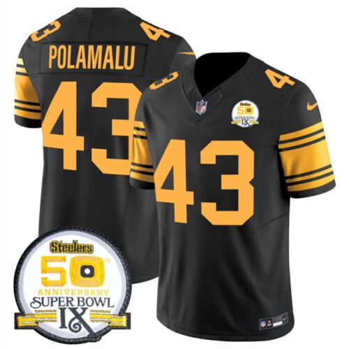 Black Pittsburgh Steelers #43 Troy Polamalu 2024 F.U.S.E. 50th Anniversary Of Super Bowl IX Color Rush Limited Stitched Jersey - PSJ72