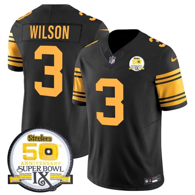 Black Pittsburgh Steelers #3 Russell Wilson 2024 F.U.S.E. 50th Anniversary Of Super Bowl IX Color Rush Limited Stitched Jersey - PSJ221