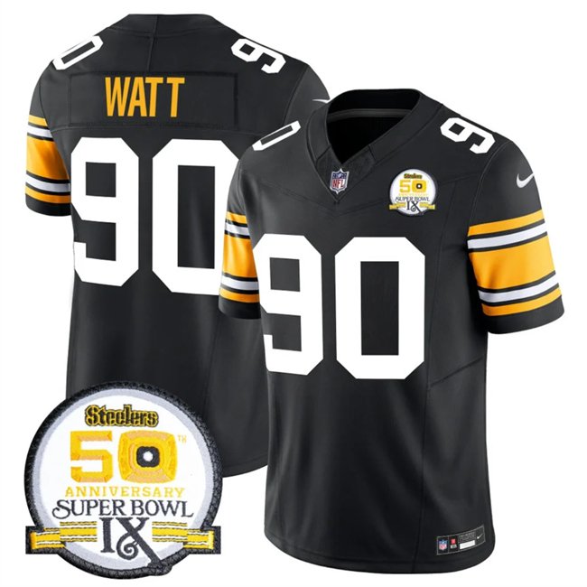 Black Pittsburgh Steelers #90 T.J. Watt 2024 F.U.S.E. 50th Anniversary Of Super Bowl IX Vapor Untouchable Limited Stitched Jersey - PSJ793