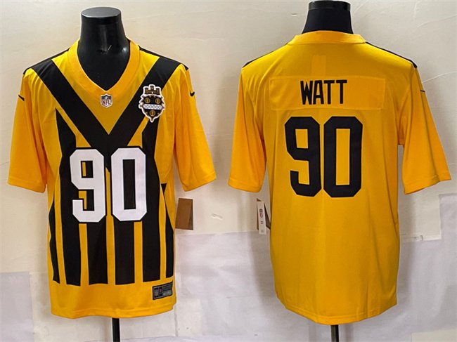 Gold Pittsburgh Steelers #90 T.J. Watt 1933 Throwback Alternate Stitched Football Jersey - PSJ654