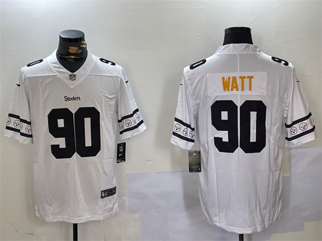 White Pittsburgh Steelers #90 T.J. Watt 2019 Team Logo Cool Edition Stitched Jersey - PSJ284
