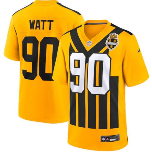 Gold Pittsburgh Steelers #90 T.J. Watt 1933 Throwback Alternate Football Stitched Football Game Jersey - PSJ164