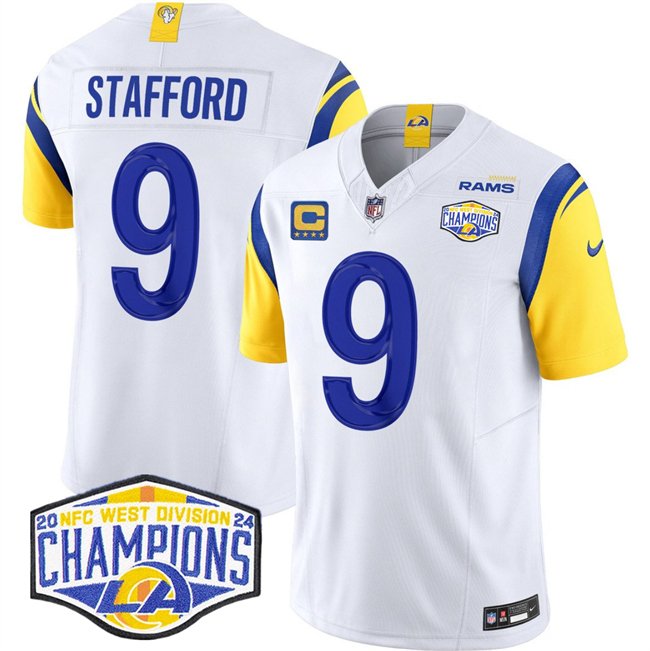 White Los Angeles Rams #9 Matthew Stafford 2024 NFC West Champions With 4-Star C Patch F.U.S.E. Vapor Untouchable Stitched Football Jersey - LAR19