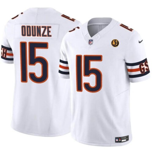 White Chicago Bears #15 Rome Odunze 2023 F.U.S.E. With John Madden Patch Vapor Limited Stitched Football Jersey - CBJ640