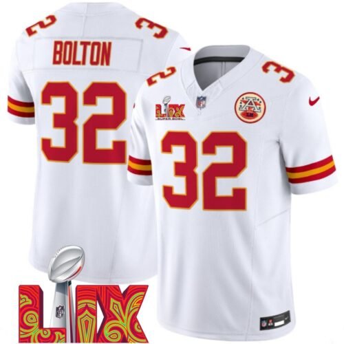 White Kansas City Chiefs #32 Nick Bolton 2025 Super Bowl LIX Patch F.U.S.E. Vapor Limited Stitched Football Jersey - KCJ90