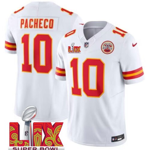 White Kansas City Chiefs #10 Isiah Pacheco 2025 Super Bowl LIX Patch F.U.S.E. Vapor Limited Stitched Football Jersey - KCJ40