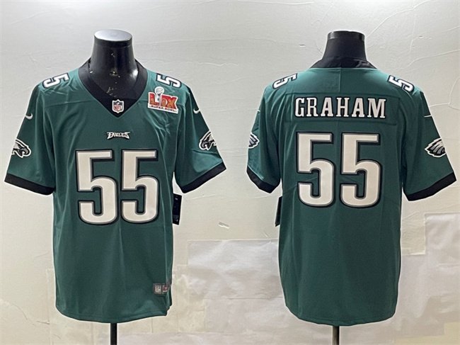 Green Philadelphia Eagles #55 Brandon Graham 2025 Super Bowl LIX Patch Vapor Untouchable Limited Stitched Football Jersey - PEL231