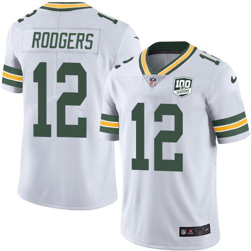 Nike Packers #12 Aaron Rodgers White 100th Season Stitched NFL Vapor Untouchable Limited Jersey - GBJ221