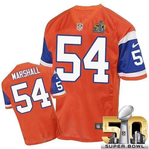 Broncos Orange #54 Brandon Marshall Throwback Super Bowl 50 Stitched NFL Elite Jersey