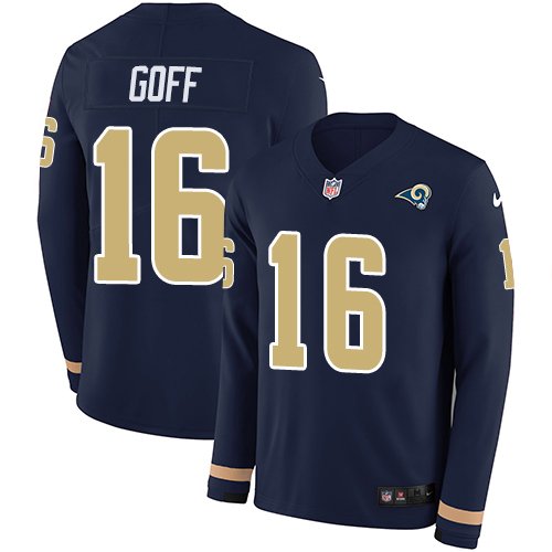 Nike Rams #16 Jared Goff Navy Blue Team Color Stitched NFL Limited Therma Long Sleeve Jersey - LAR264
