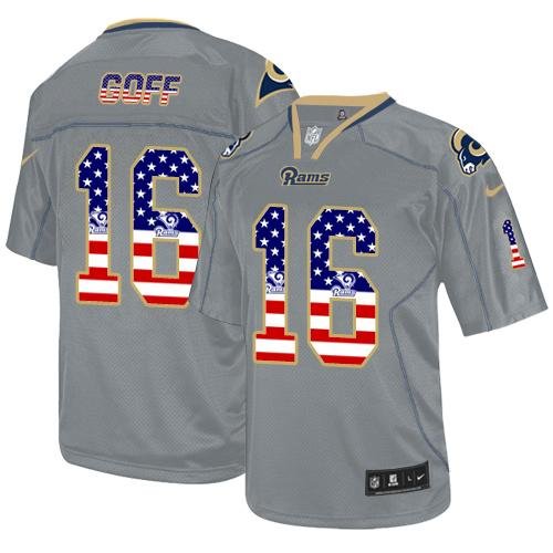 Nike Rams #16 Jared Goff Lights Out Grey Stitched NFL Elite USA Flag Fashion Jersey - LAR352