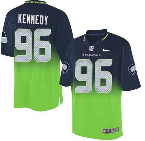 Nike Seahawks #96 Cortez Kennedy Steel Blue/Green Stitched NFL Elite Fadeaway Fashion Jersey