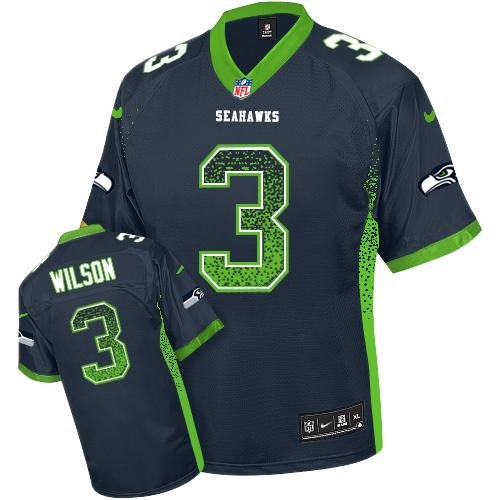 Nike Seahawks #3 Russell Wilson Steel Blue Team Color Stitched NFL Elite Drift Fashion Jersey